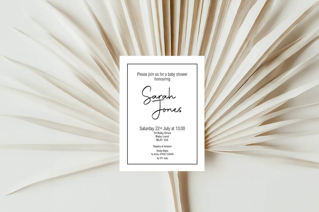 Minimalist Baby Shower Party Invitations & Envelopes | Black & White | Pack of 10 - Larosier Prints