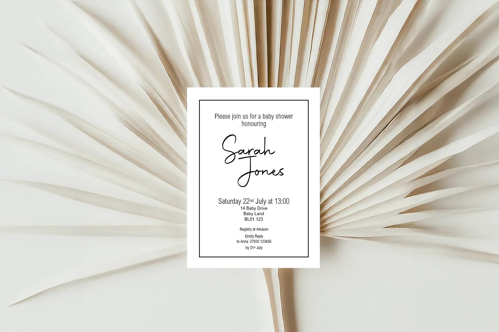 Minimalist Baby Shower Party Invitations & Envelopes | Black & White | Pack of 10 - Larosier Prints
