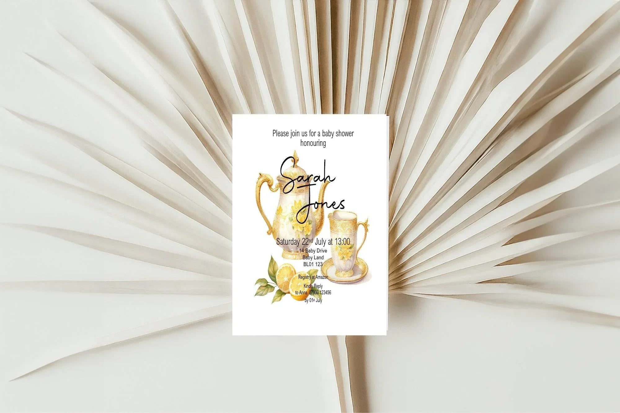 Lemon Tea Baby Shower Party Invitations & Envelopes | Pack of 10 - Larosier Prints