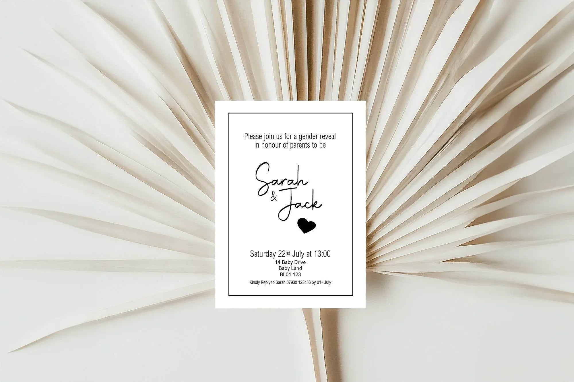 Minimalist Gender Reveal Party Invitations & Envelopes | Black & White | Pack of 10 - Larosier Prints
