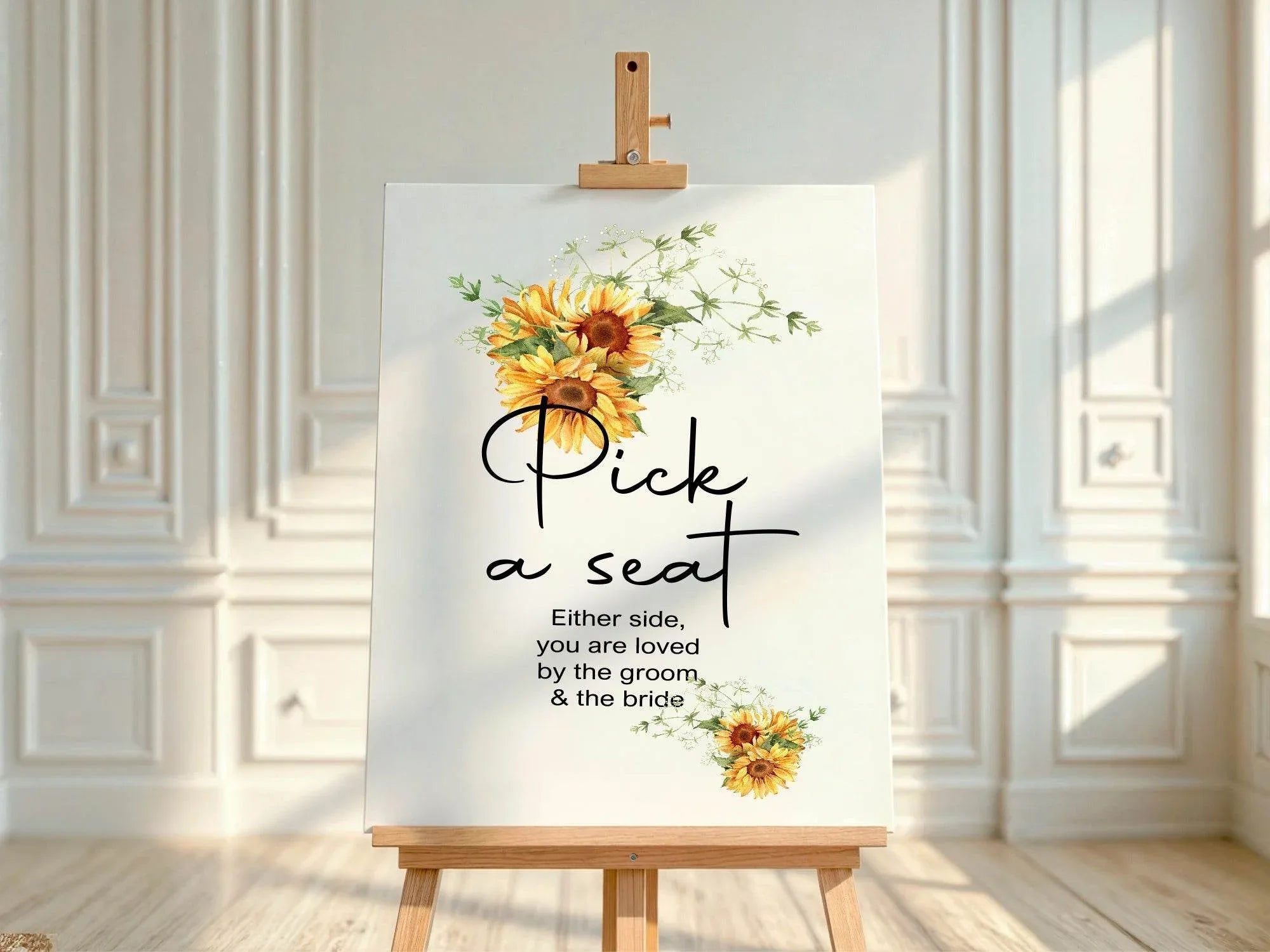 Sunflower Pick A Seat Wedding Party Sign - Larosier Prints