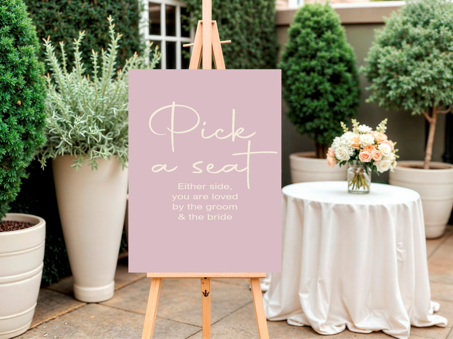 Dusky Pink Pick A Seat Wedding Party Sign