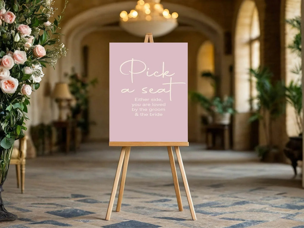 Dusky Pink Pick A Seat Wedding Party Sign - Larosier Prints