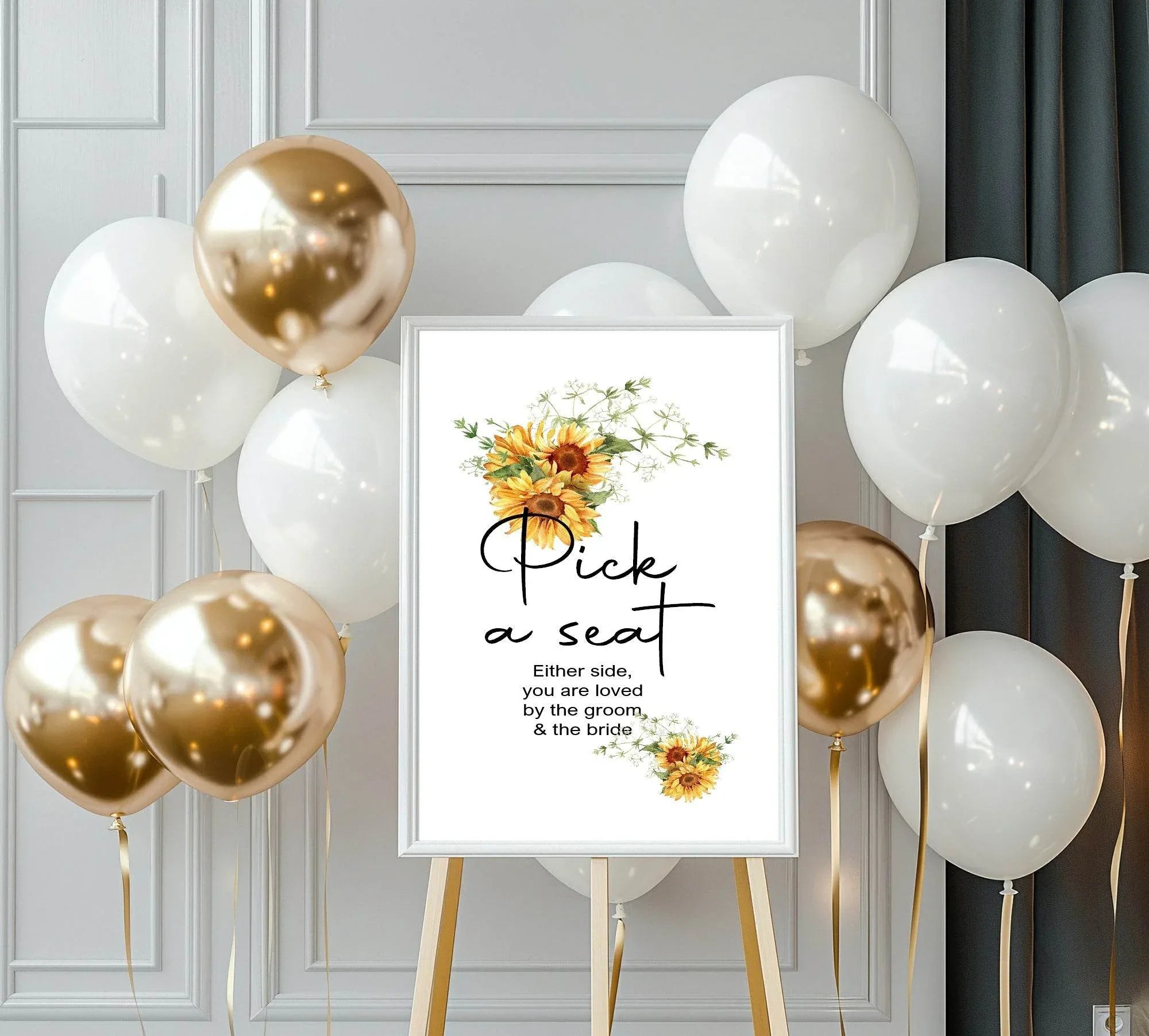 Sunflower Pick A Seat Wedding Party Sign - Larosier Prints