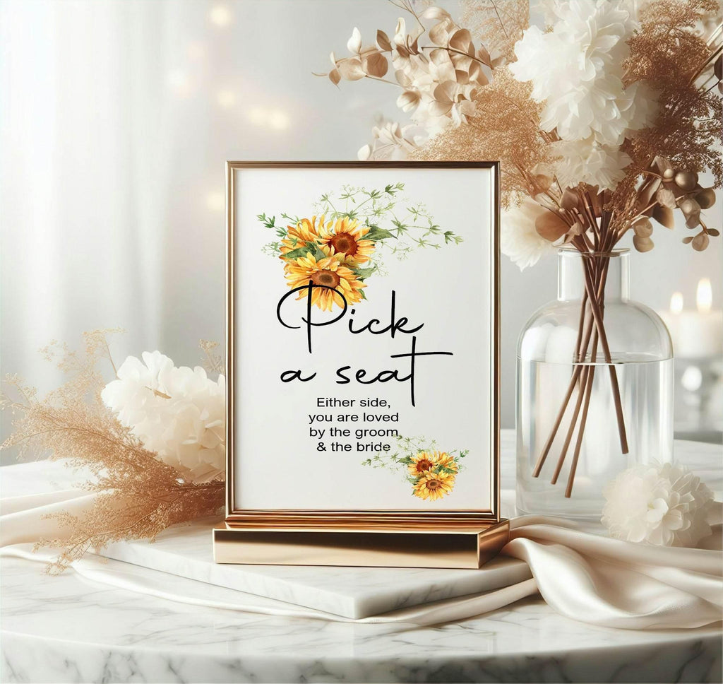 Sunflower Pick A Seat Wedding Party Sign - Larosier Prints