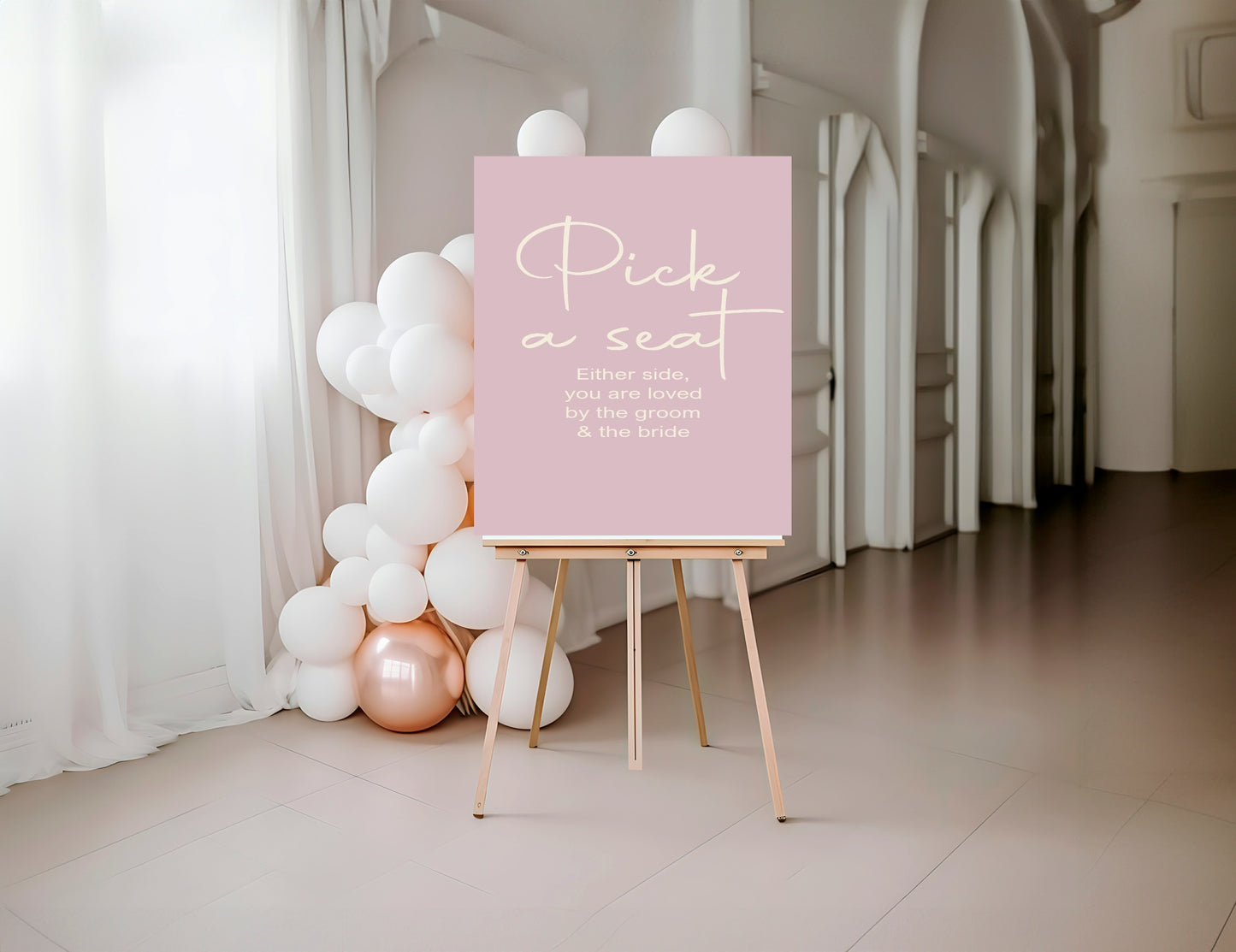 Dusky Pink Pick A Seat Wedding Party Sign
