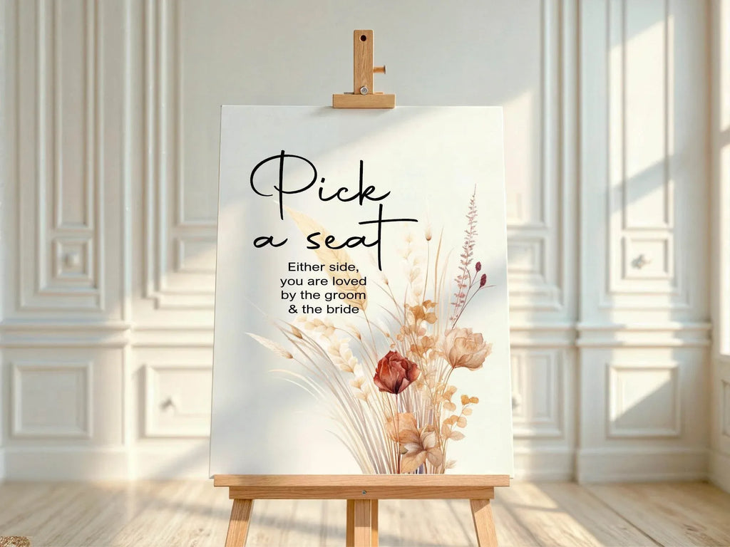 Boho Pick A Seat Wedding Party Sign - Larosier Prints