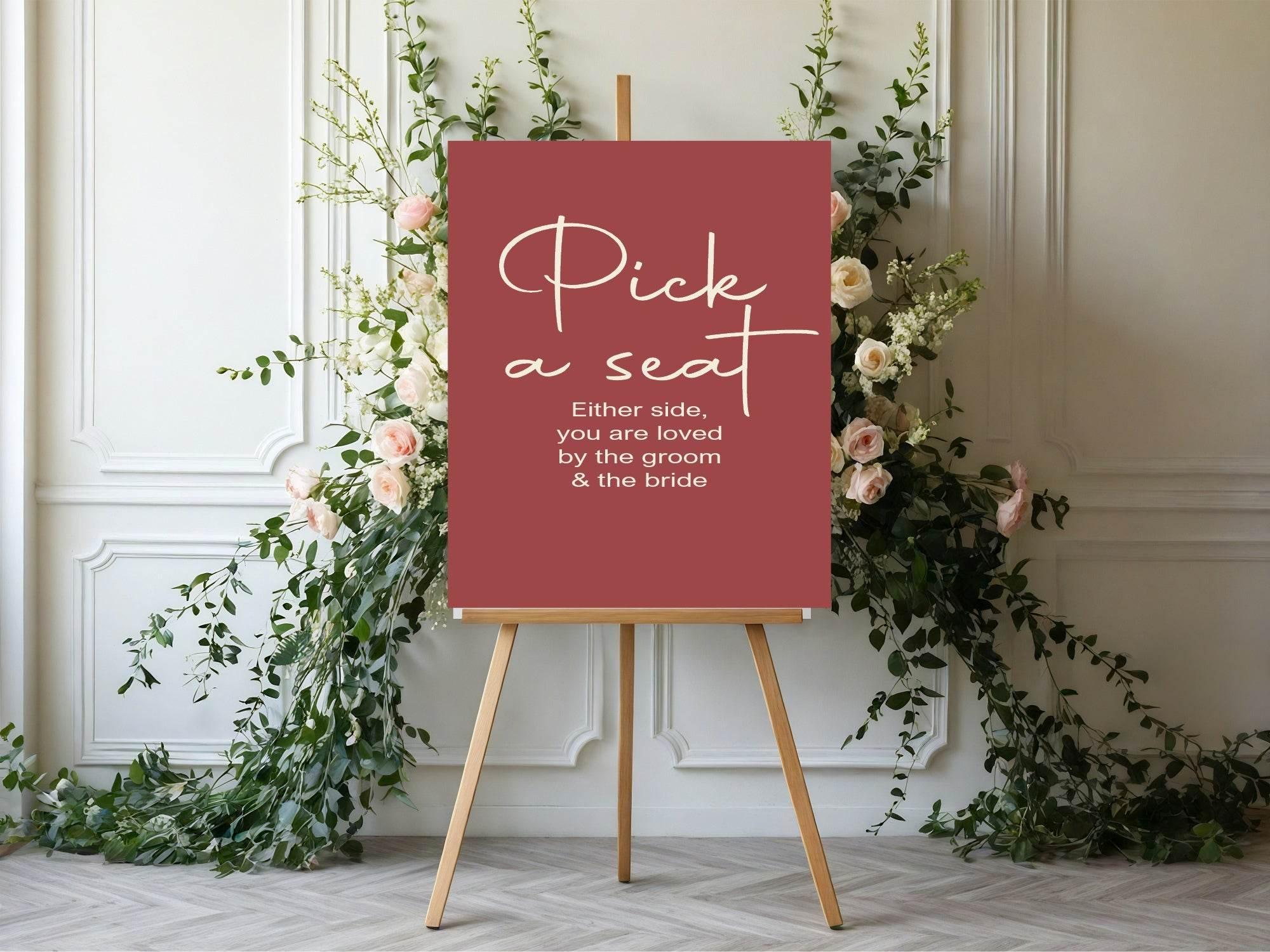 Rosewood Pick A Seat Wedding Party Sign - Larosier Prints