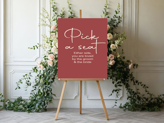 Rosewood Pick A Seat Wedding Party Sign
