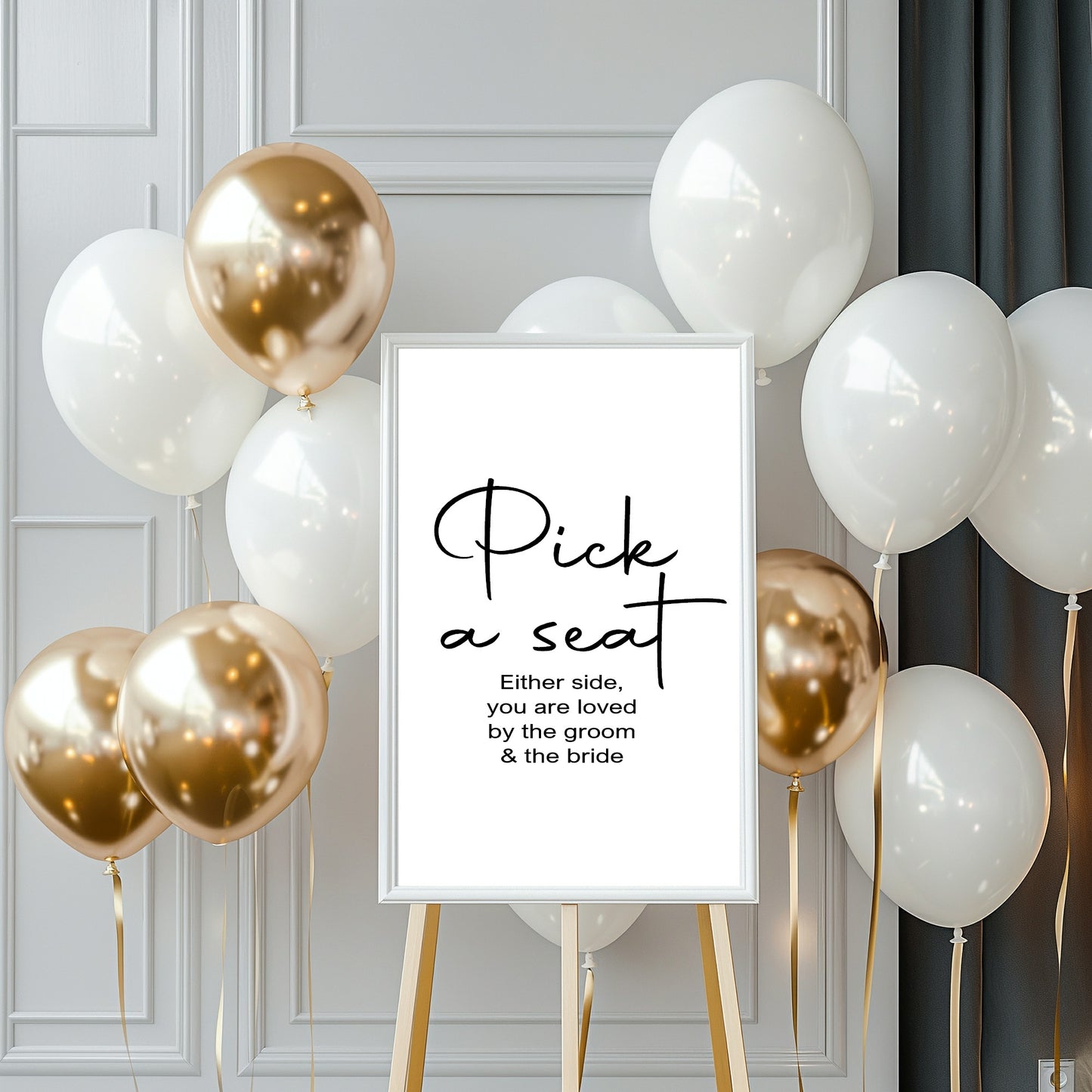 Minimalist Pick A Seat Wedding Sign | Black & White