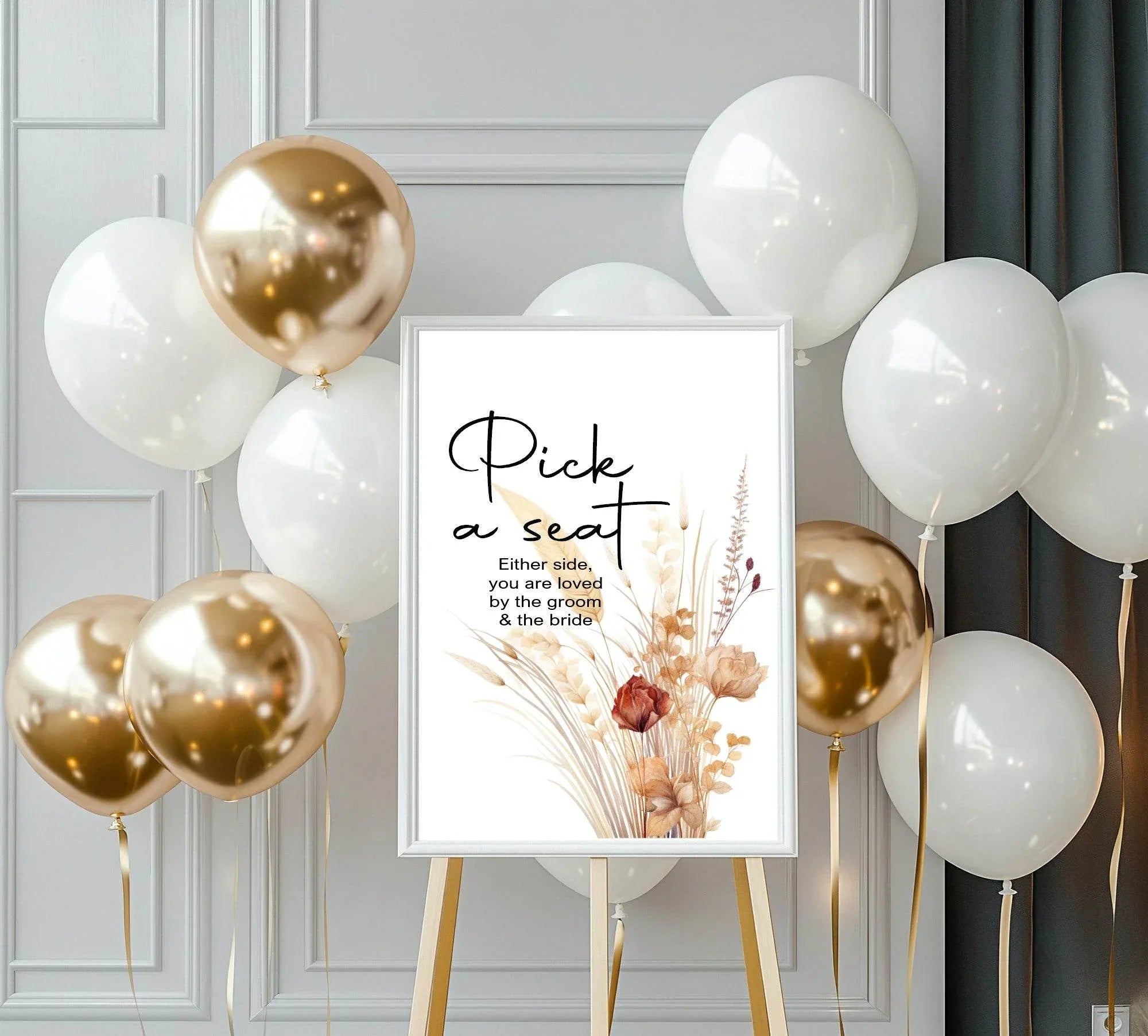 Boho Pick A Seat Wedding Party Sign - Larosier Prints
