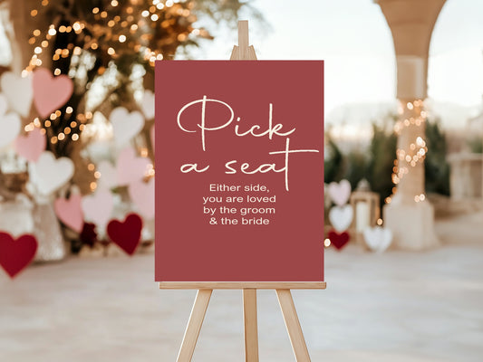 Rosewood Pick A Seat Wedding Party Sign