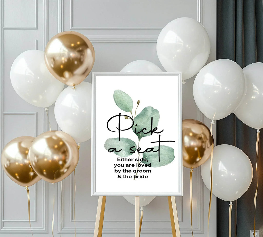 Eucalyptus Pick A Seat Wedding Party Sign - Larosier Prints