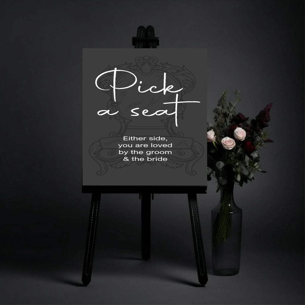 Gothic Pick A Seat Wedding Party Sign - Larosier Prints