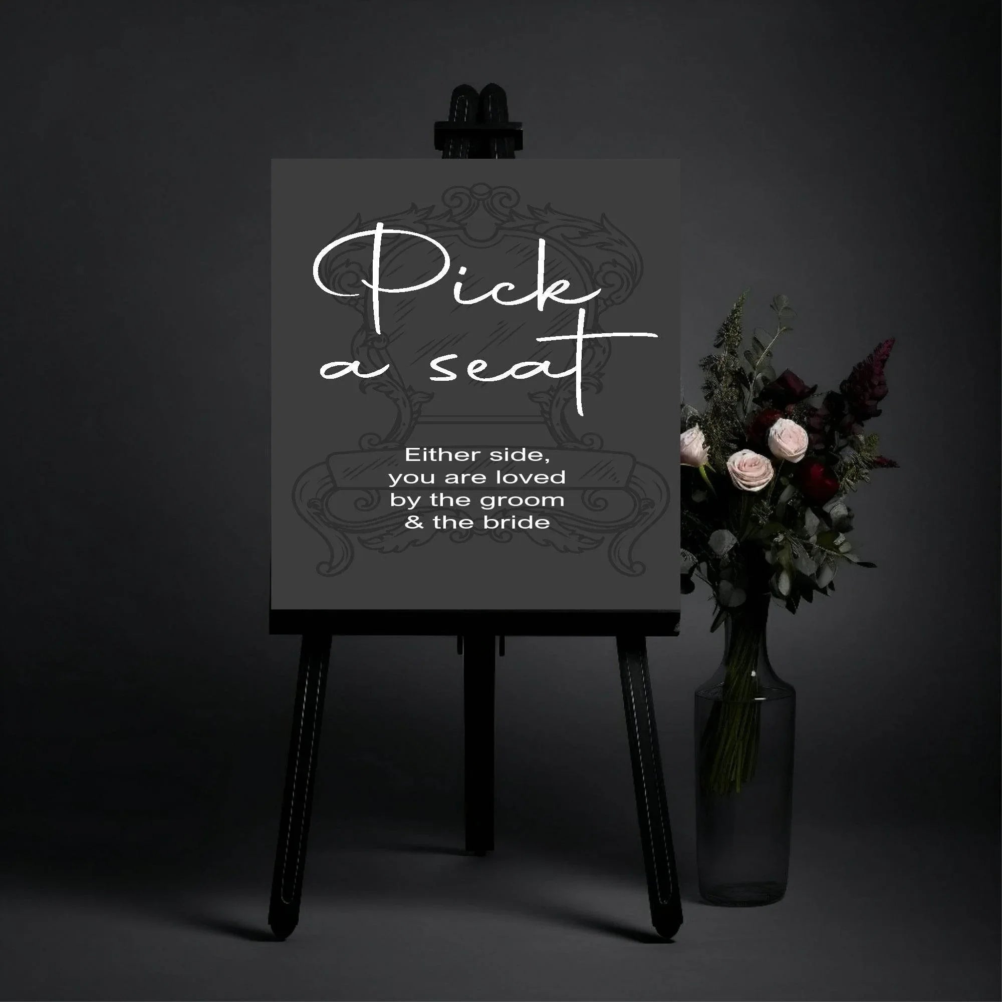 Gothic Pick A Seat Wedding Party Sign - Larosier Prints