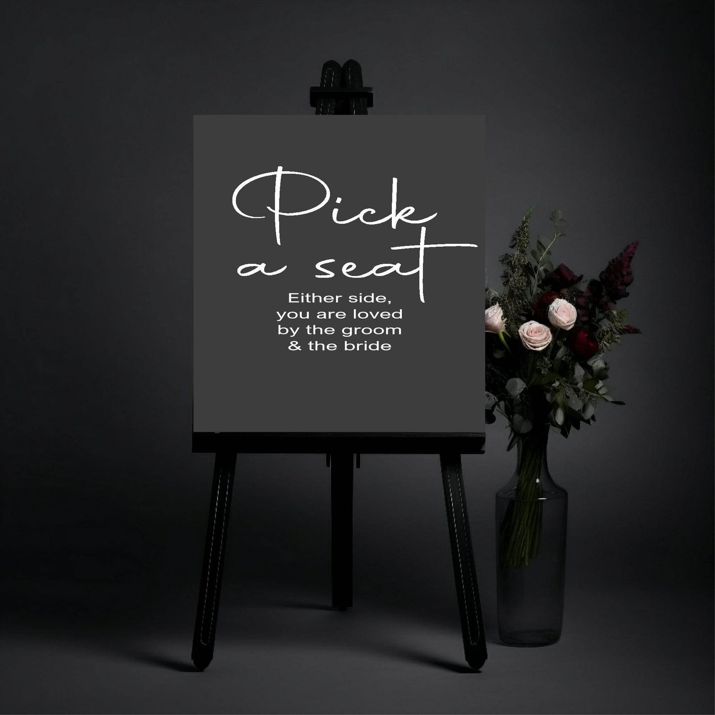 Minimalist Noir Pick A Seat Wedding Party Sign