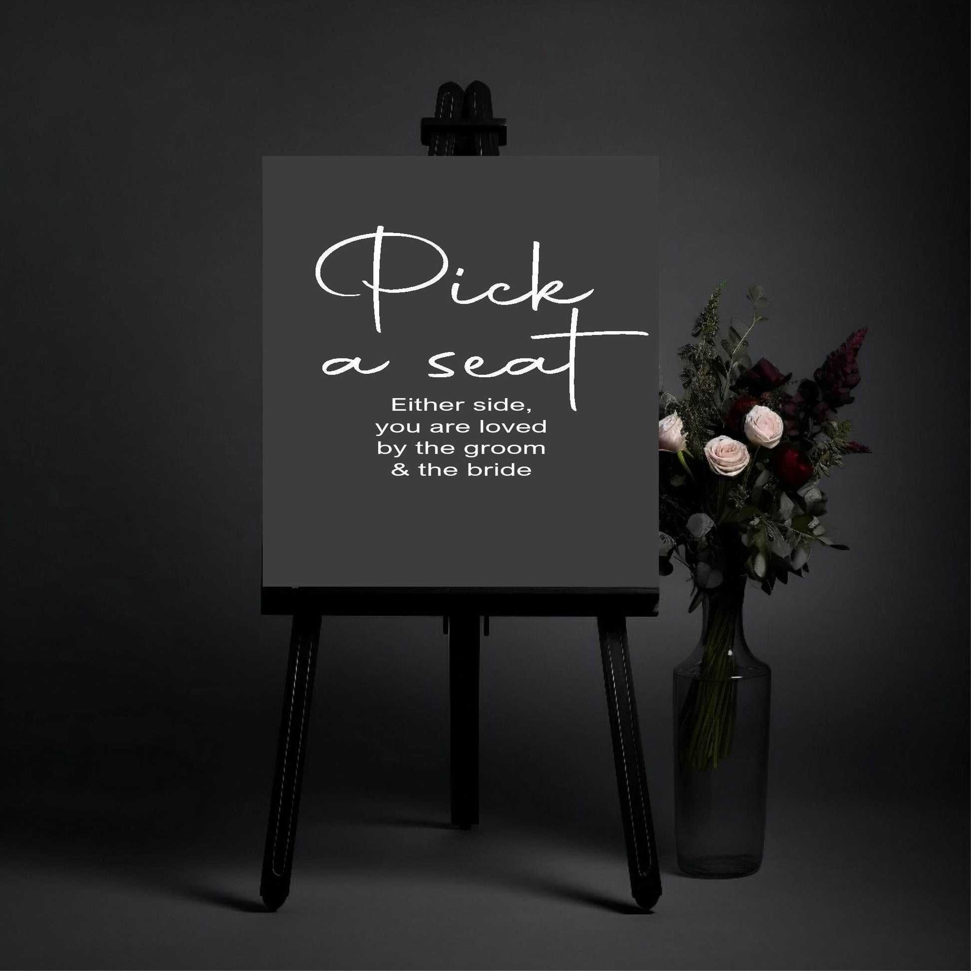 Minimalist Noir Pick A Seat Wedding Party Sign