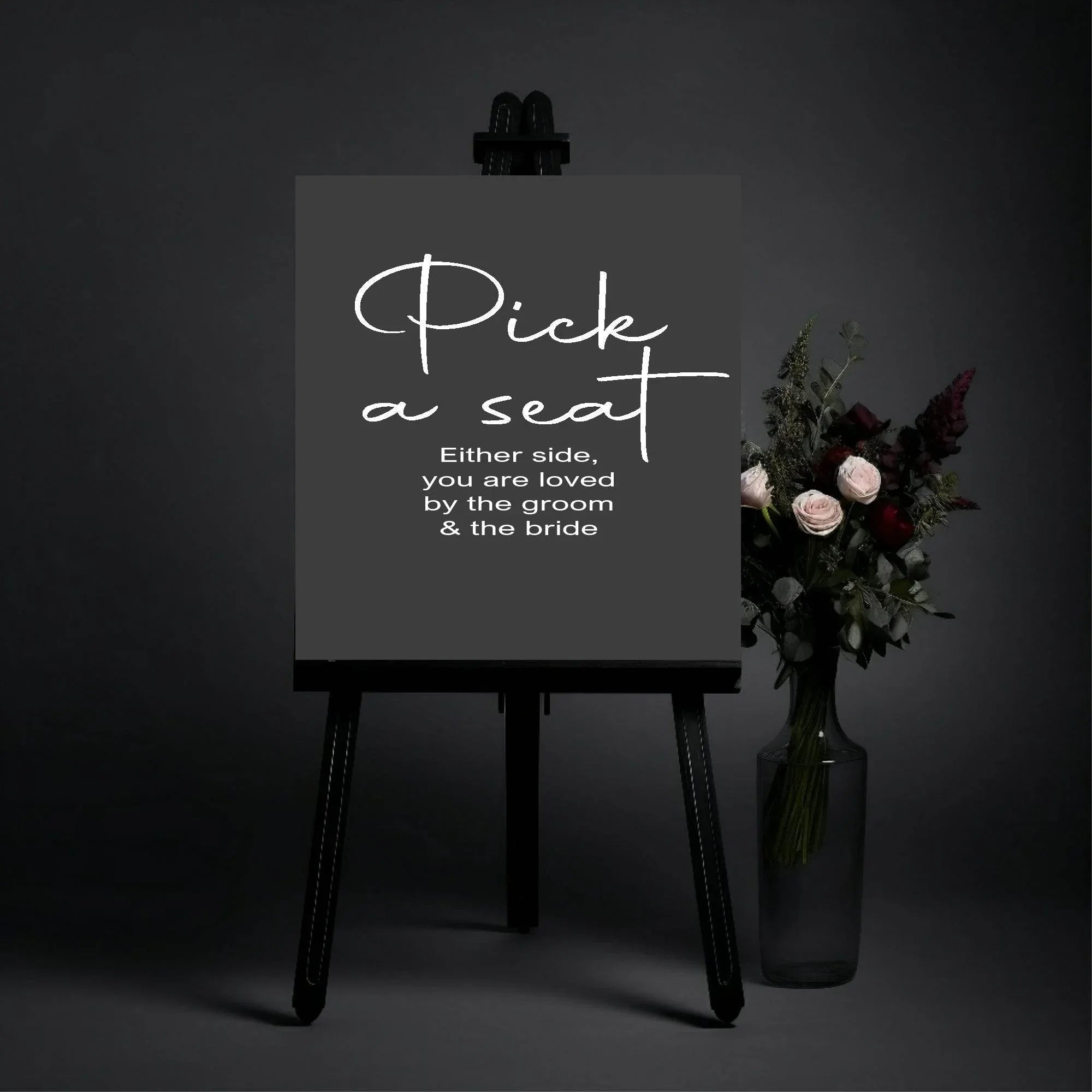 Minimalist Noir Pick A Seat Wedding Party Sign - Larosier Prints