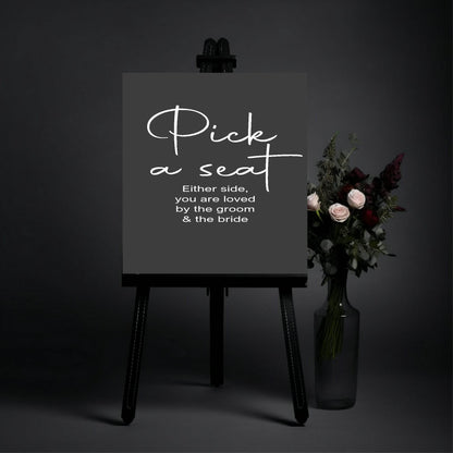 Minimalist Noir Pick A Seat Wedding Party Sign