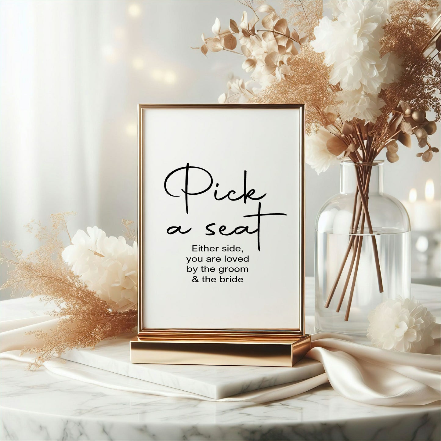 Minimalist Pick A Seat Wedding Sign | Black & White