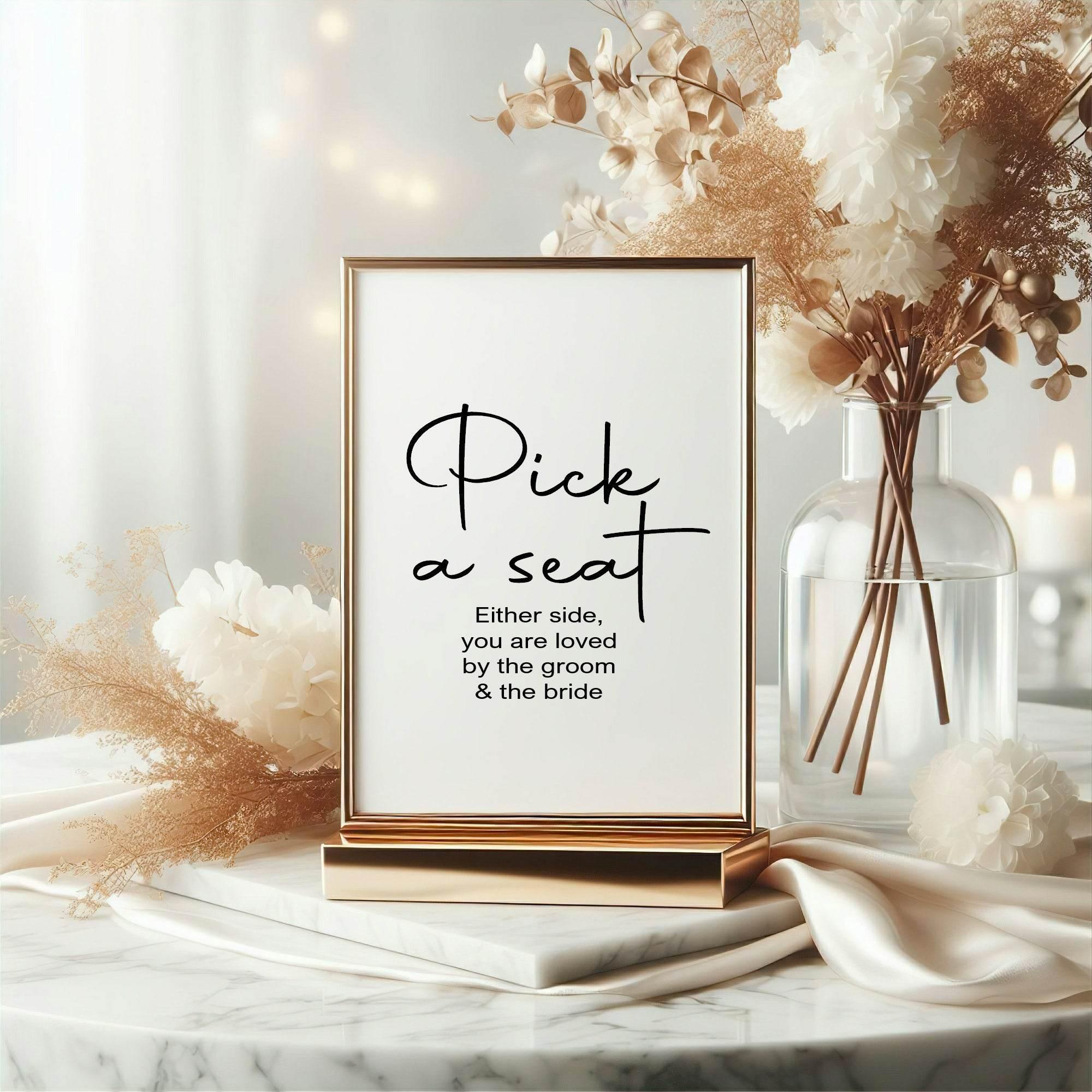 Minimalist Pick A Seat Wedding Party Sign - Larosier Prints