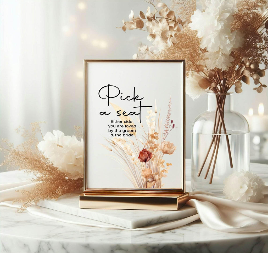 Boho Pick A Seat Wedding Party Sign - Larosier Prints