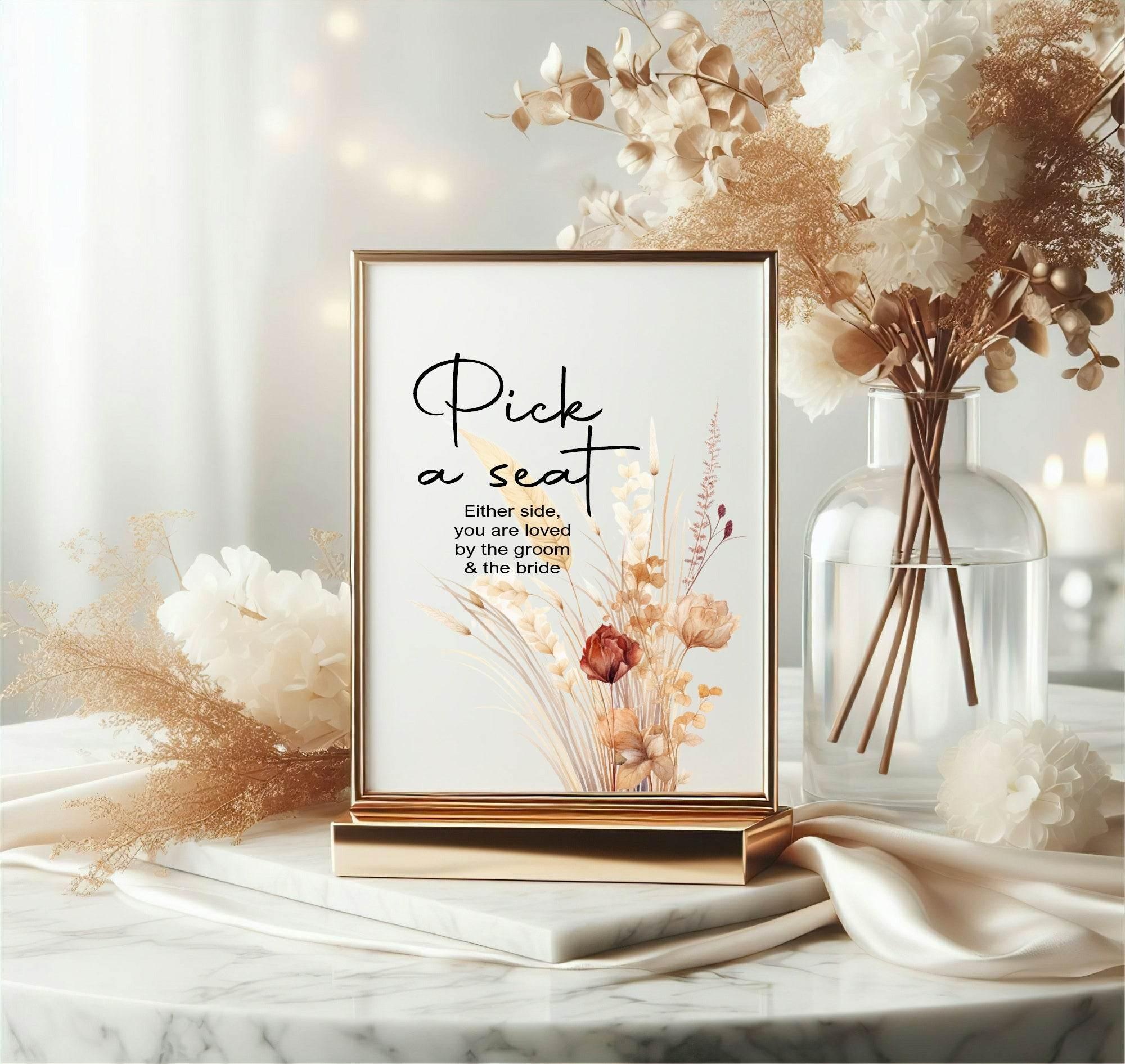 Boho Pick A Seat Wedding Party Sign - Larosier Prints