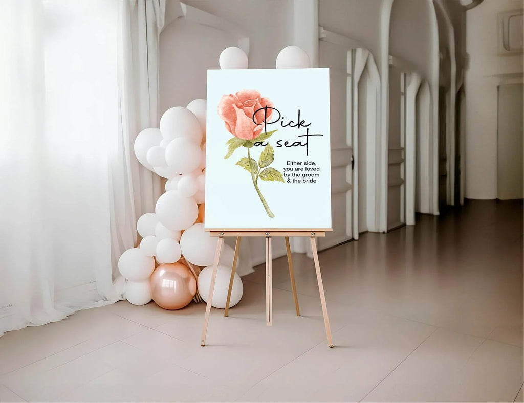 Pink Rose Pick A Seat Wedding Party Sign - Larosier Prints