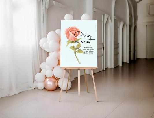 Pink Rose Pick A Seat Wedding Party Sign