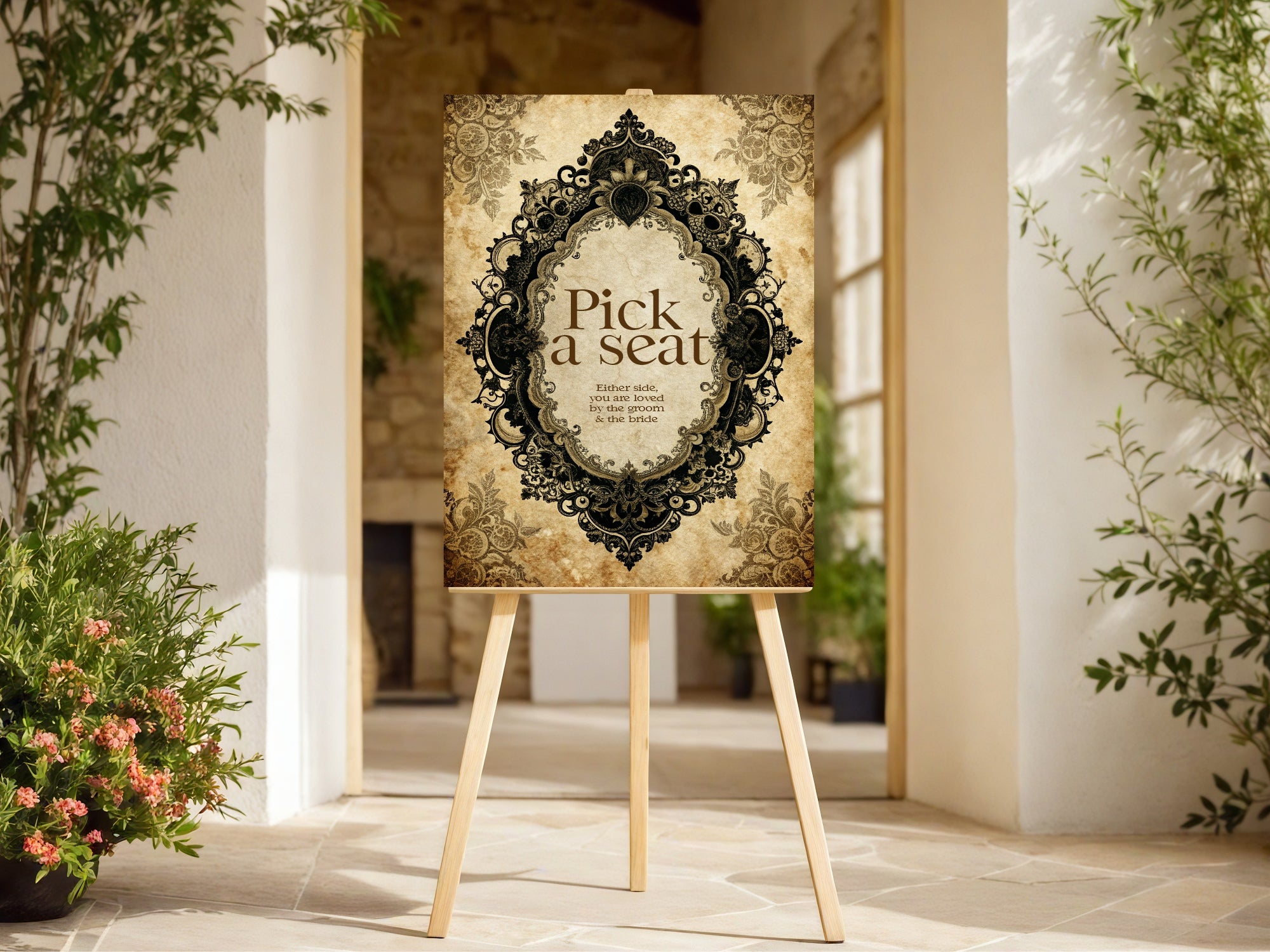 Lace Oval Romantic Literature Wedding Pick A Seat Sign