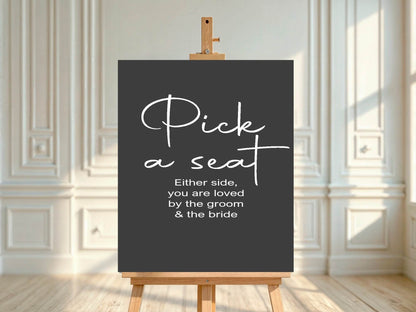 Minimalist Noir Pick A Seat Wedding Party Sign