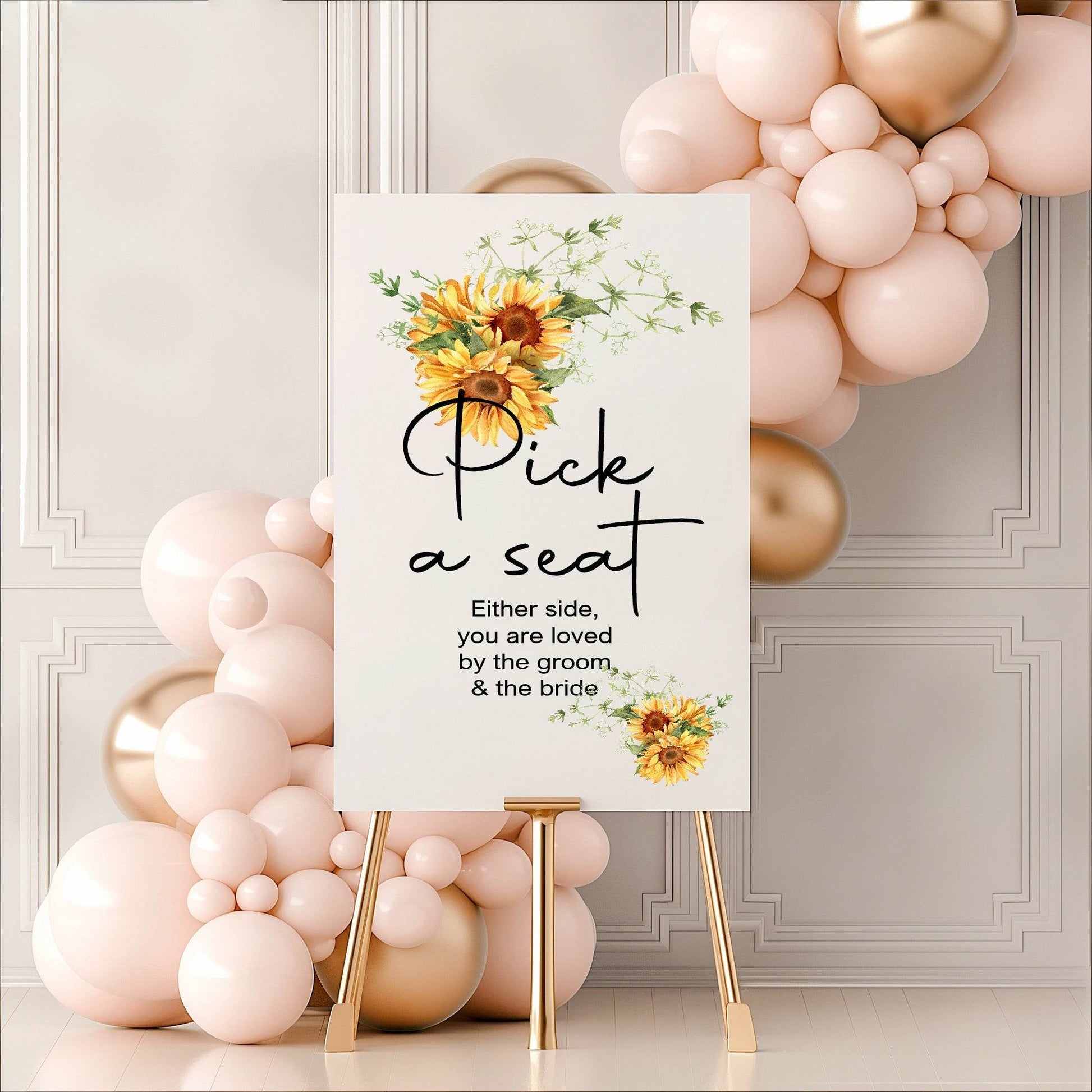 Sunflower Pick A Seat Wedding Party Sign