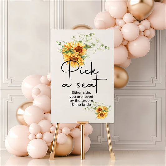 Sunflower Pick A Seat Wedding Party Sign