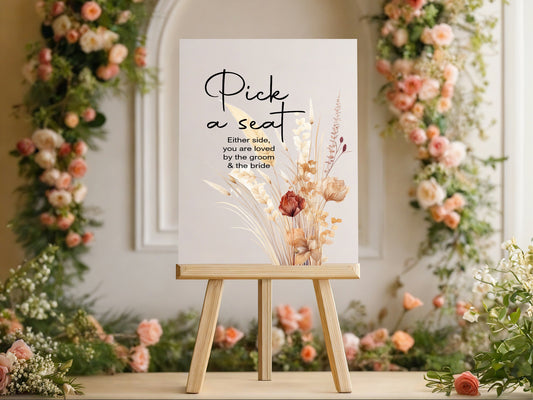 Boho Pick A Seat Wedding Party Sign