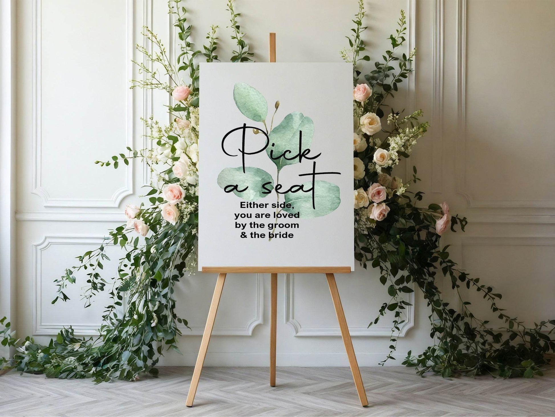 Eucalyptus Pick A Seat Wedding Party Sign