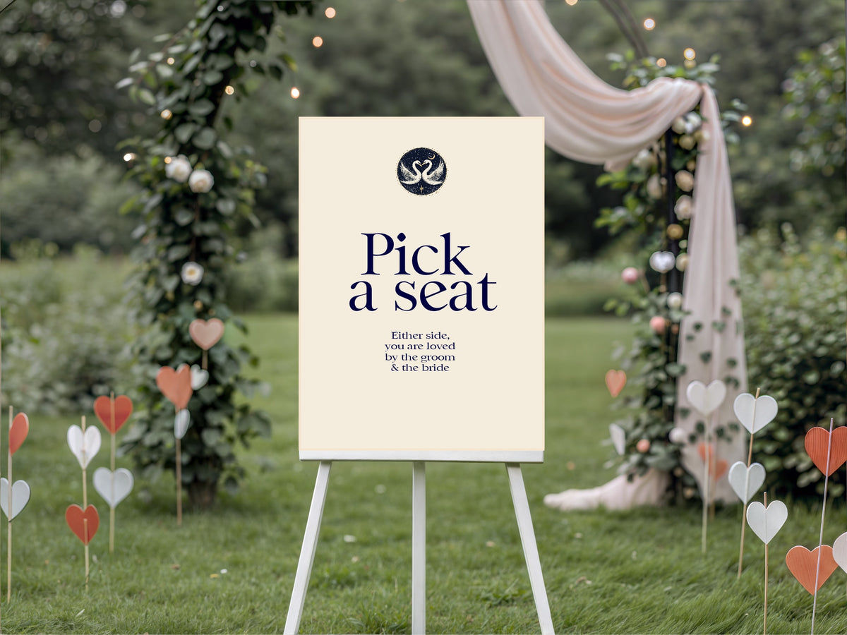 Celestial Swan wedding pick a seat sign