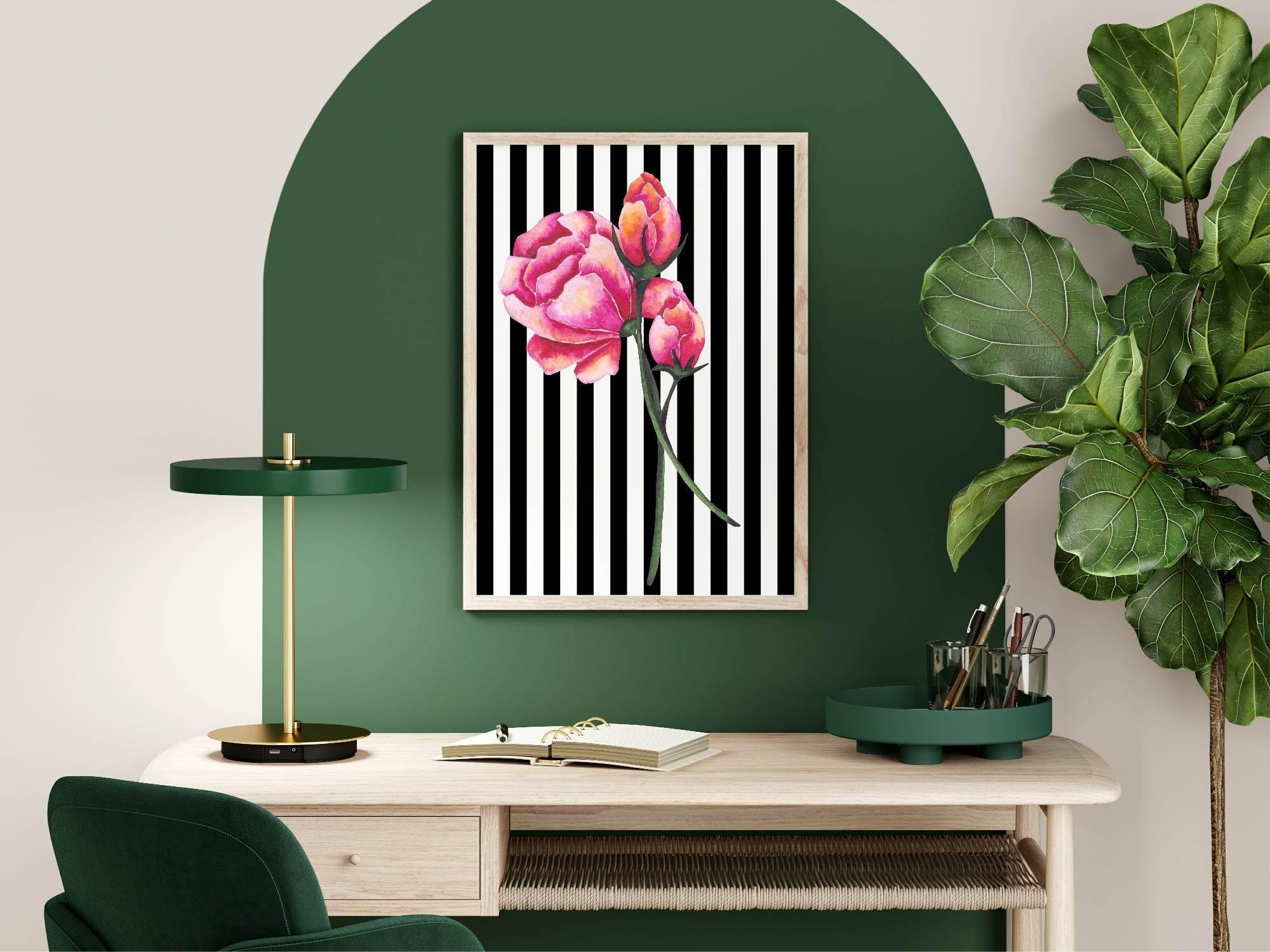 Roses & Stripes Print | Floral Wall Art - Larosier Prints