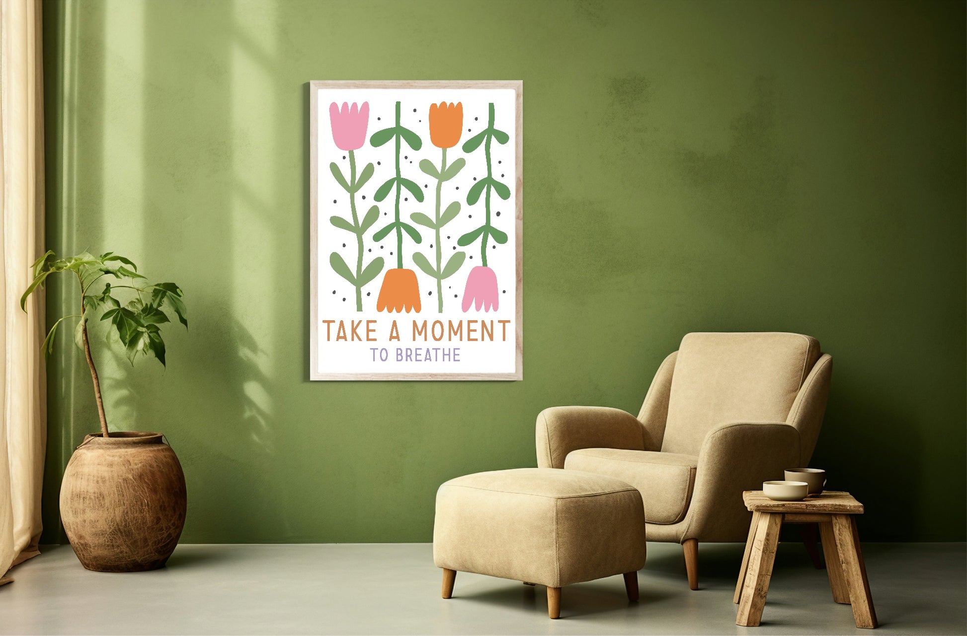 Take A Moment To Breathe Print | Boho Flower | Mindful Wall Art