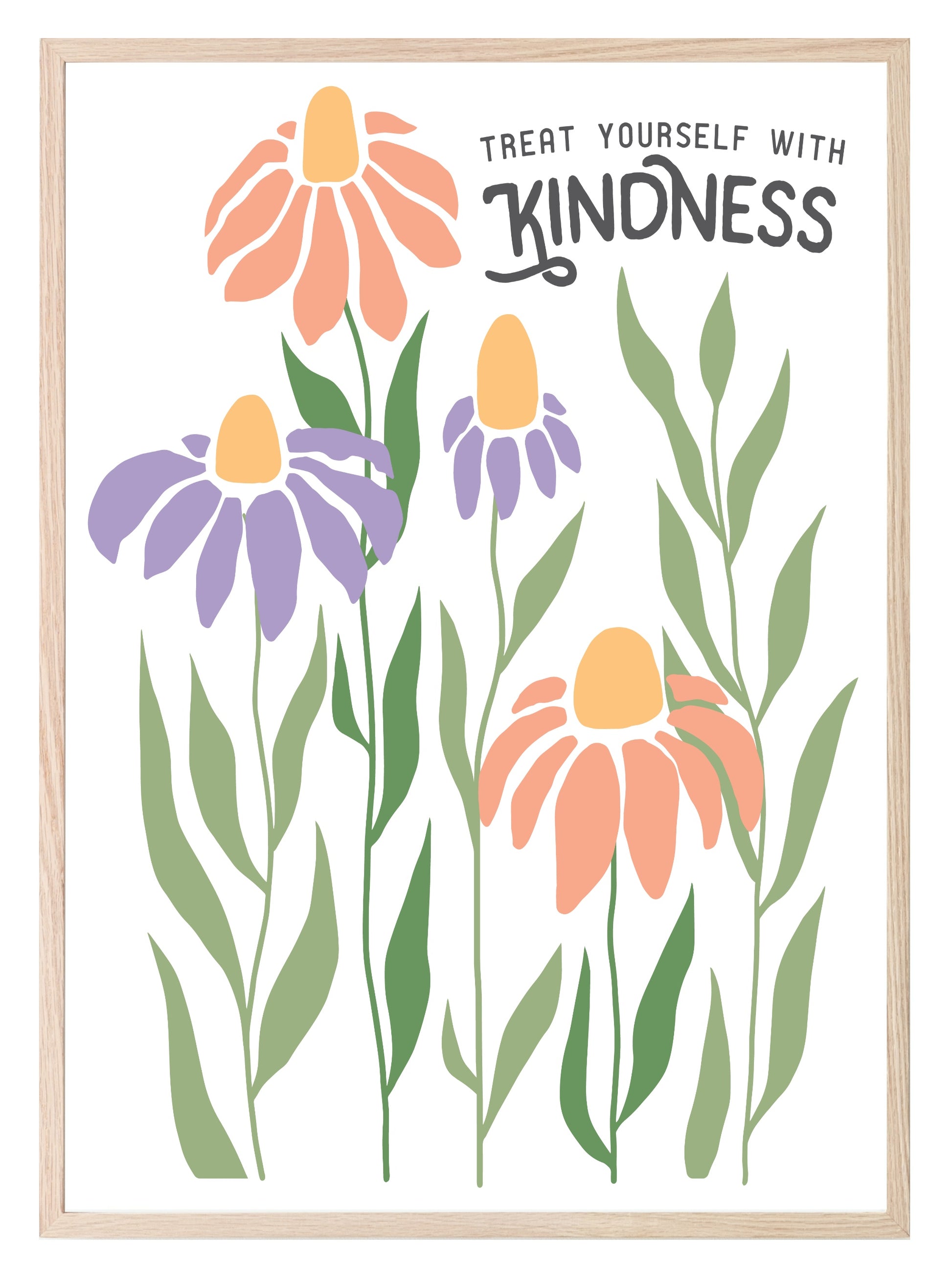 Treat Yourself With Kindness Print | Boho Flower | Mindful Wall Art