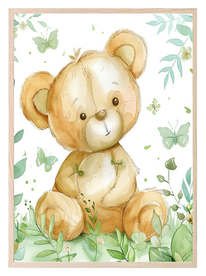 Watercolour Teddy Bear Print Collection | Green Nursery Wall Art Teddy Bear