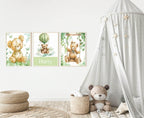 Watercolour Teddy Bear Print Collection | Green Nursery Wall Art - Larosier Prints