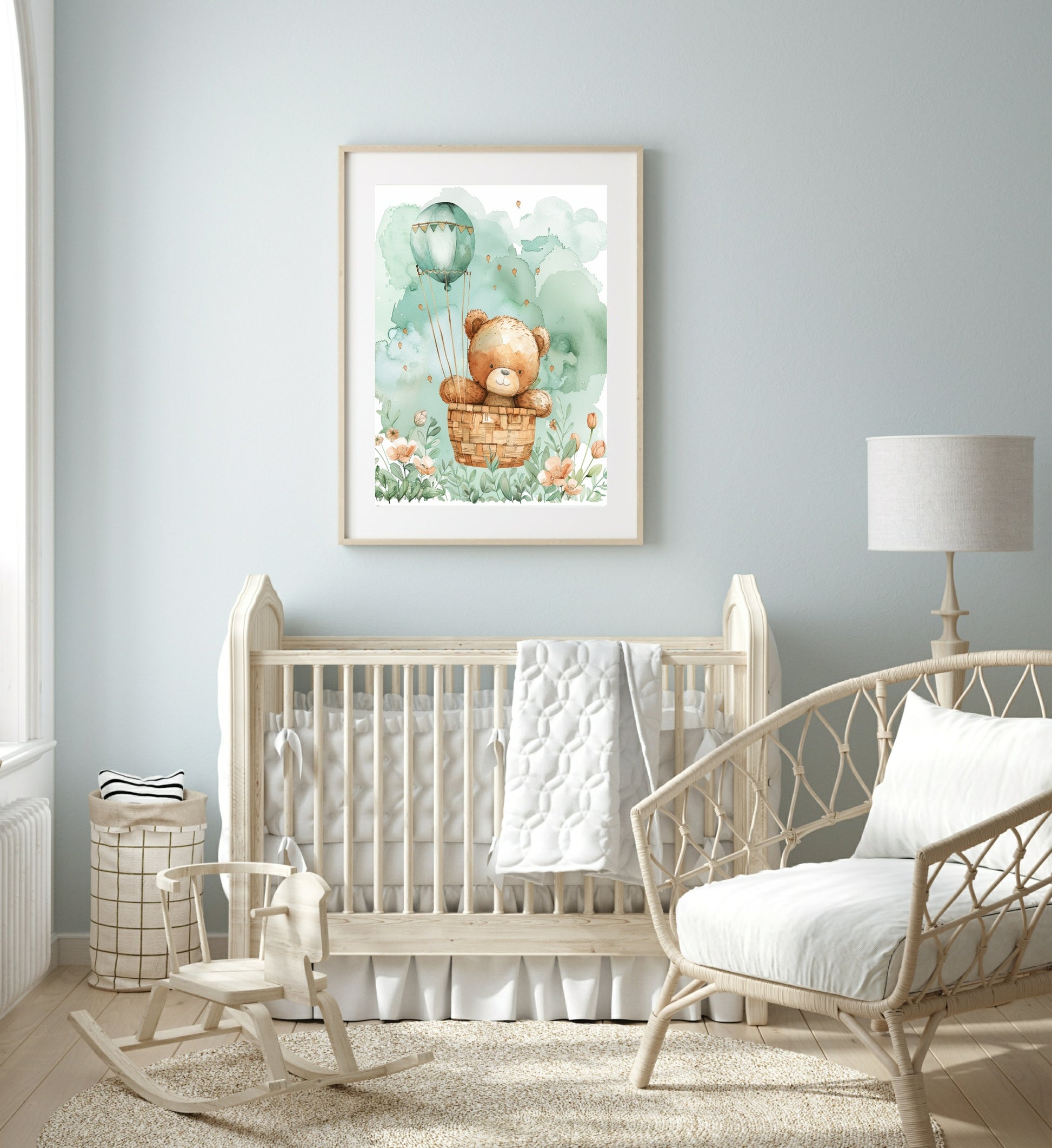 Watercolour Teddy Bear Print Collection | Green Nursery Wall Art