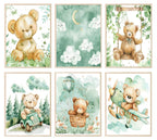 Watercolour Teddy Bear Print Collection | Green Nursery Wall Art - Larosier Prints