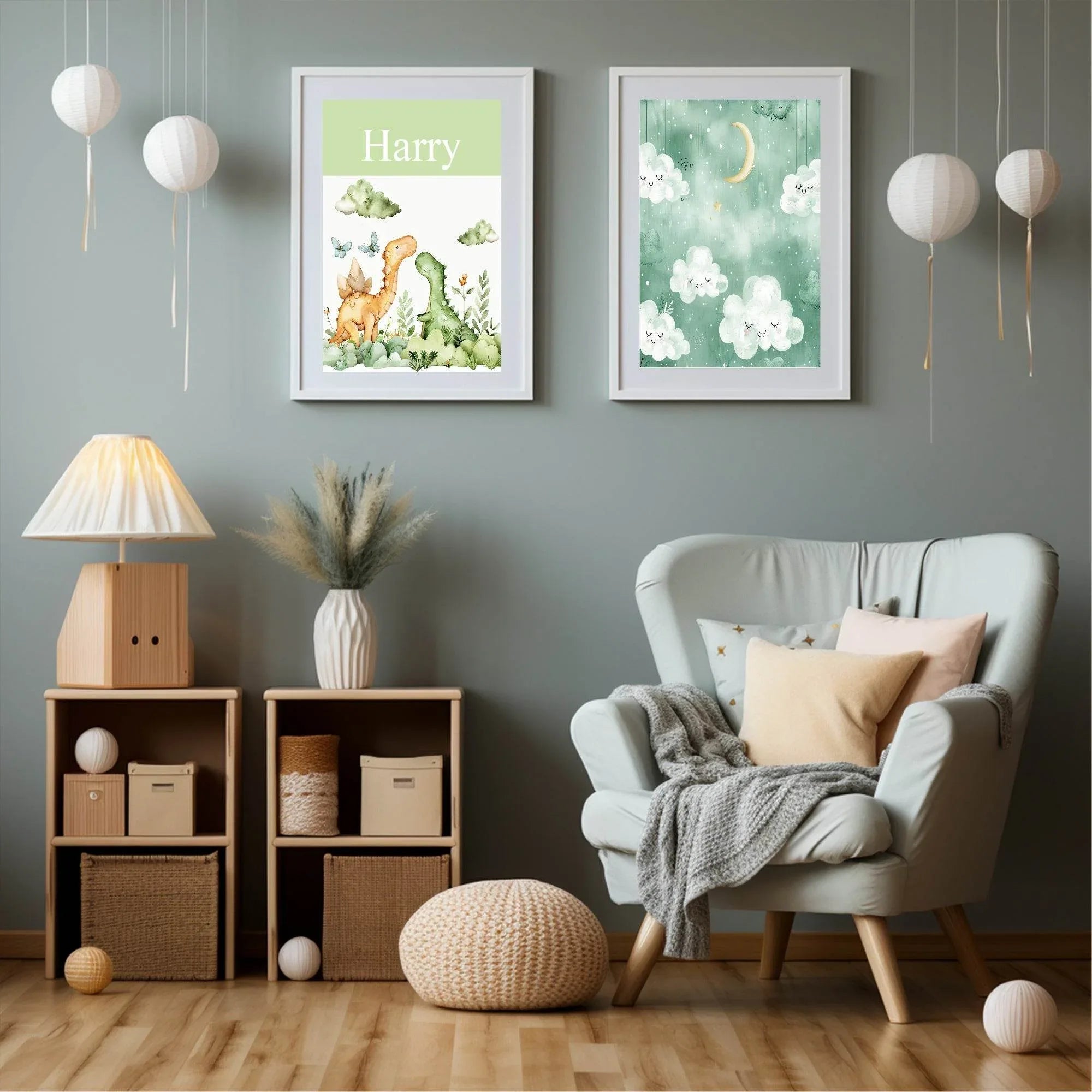 Watercolour Teddy Bear Print Collection | Green Nursery Wall Art - Larosier Prints