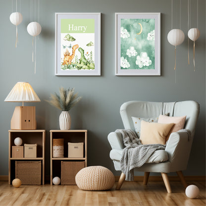 Watercolour Teddy Bear Print Collection | Green Nursery Wall Art