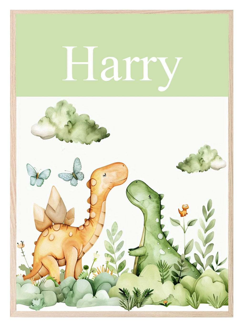 Personalised Dinosaur Print | Green Nursery Wall Art - Larosier Prints