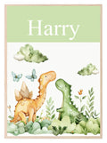 Personalised Dinosaur Print | Green Nursery Wall Art - Larosier Prints