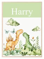 Personalised Dinosaur Print | Green Nursery Wall Art - Larosier Prints
