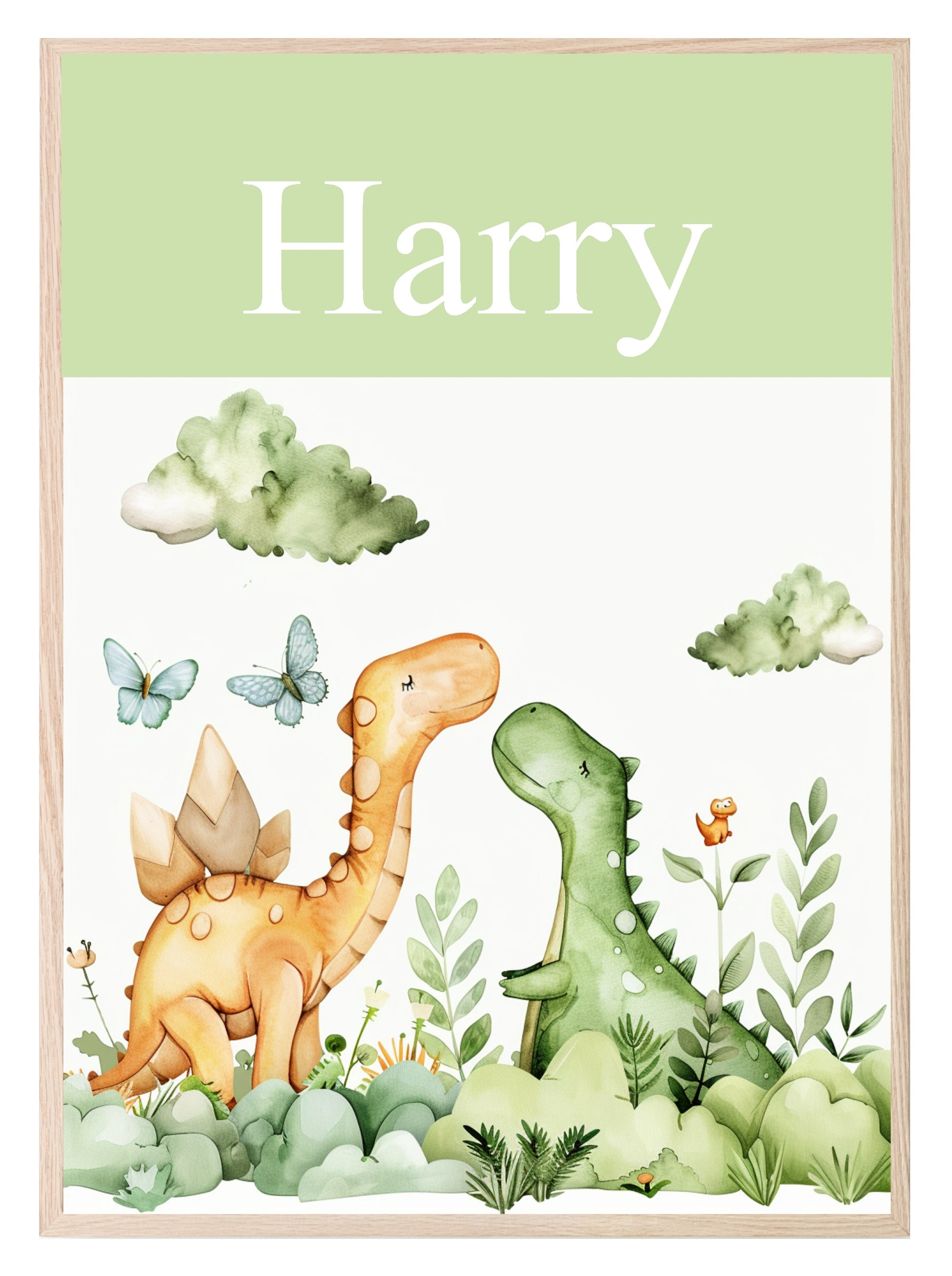 Personalised Dinosaur Print | Green Nursery Wall Art