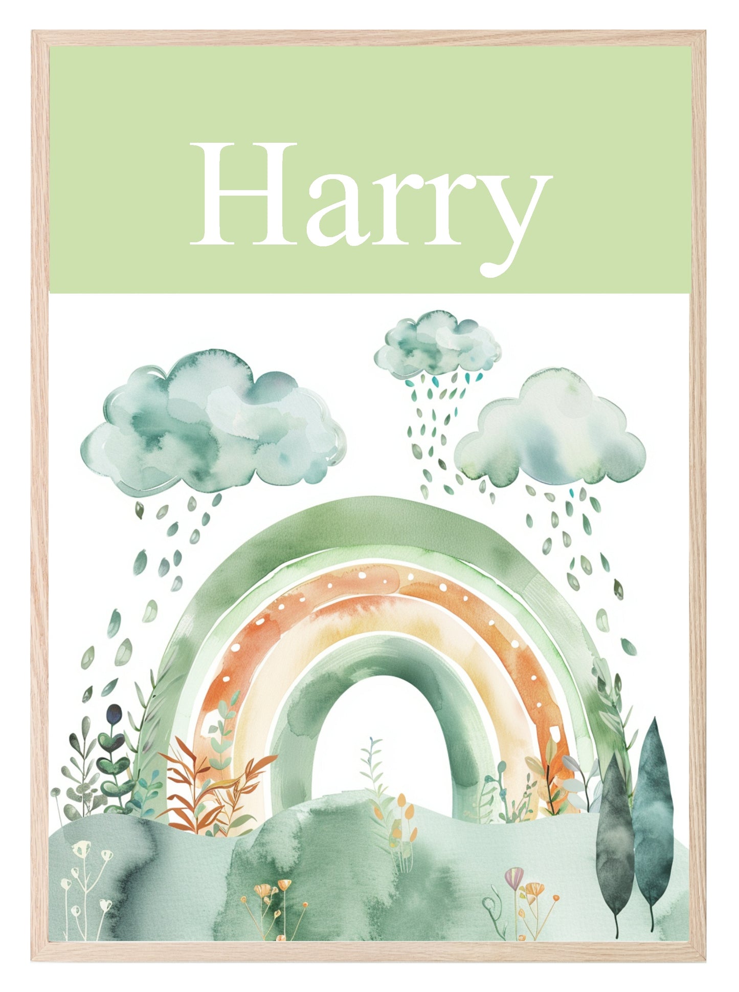 Personalised Rainbow Print | Green Nursery Wall Art